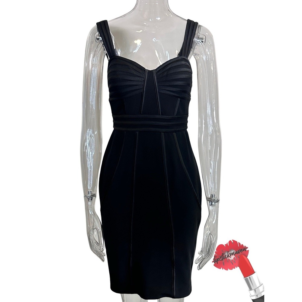 Y2K Vintage Cache Dress Womens 6 Black Bandage Body Con Stretch Cocktail Party‎